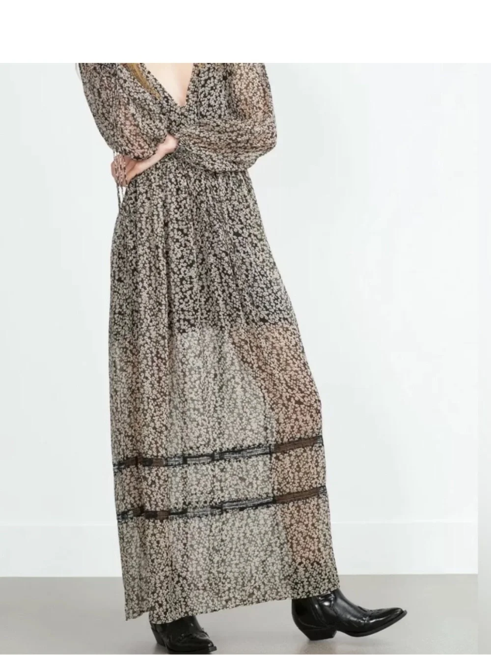 Zara Boho Floral Maxi Dress Sheer ( no slip)